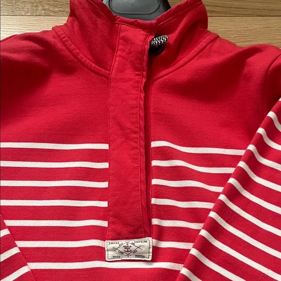 Joules Red and White Striped V-Neck Sweater - Picture 8 of 11